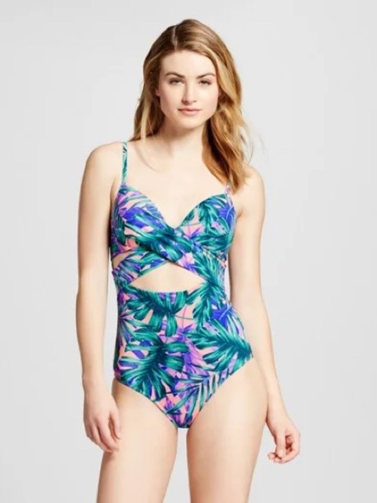 Shade & Shore Other - Shade and Shore Tropical Twist Cutout One-Piece Swimsuit in Green, purple & Pink